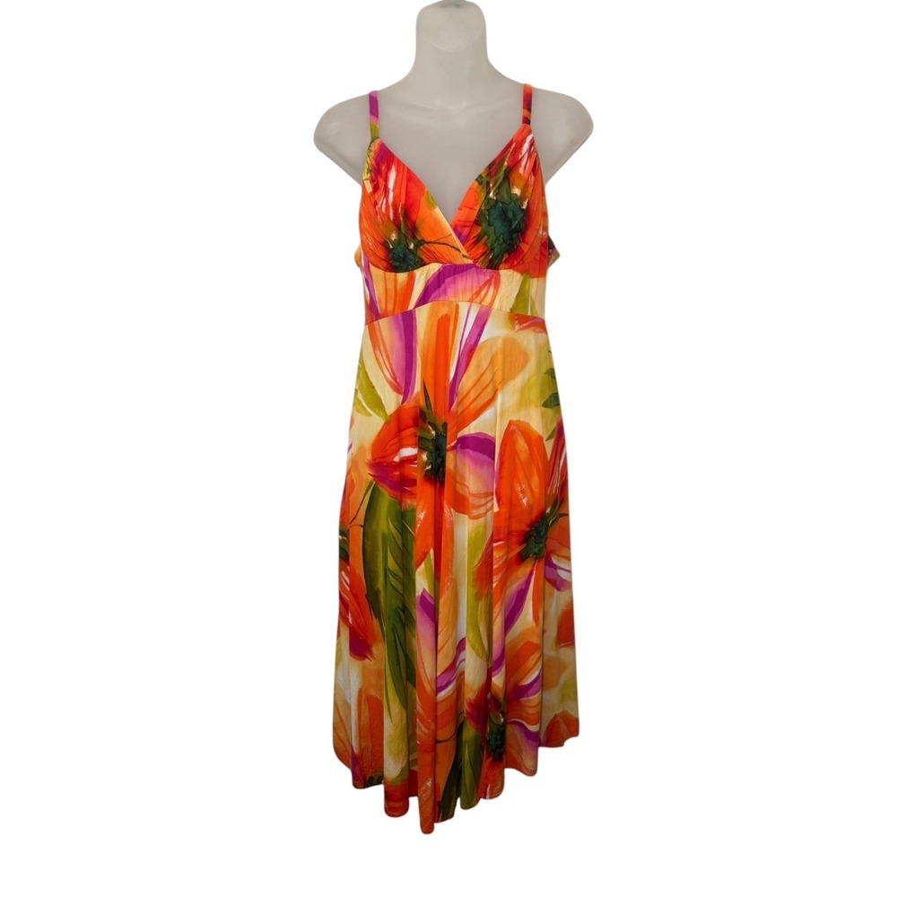 JAMS WORLD Wailea Floral Midi Dress M‎ Hawaii Art Print Spaghetti Strap Rayon